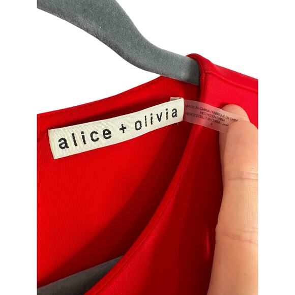 Alice and Olivia Adley Dress Drop Waist Midi Party Cocktail Statement Red Size 6 - Picture 6 of 10
